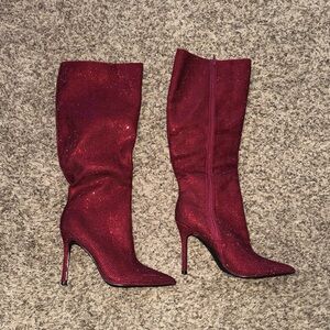 Shoe Dazzle Red Bedazzled Heeled Boots